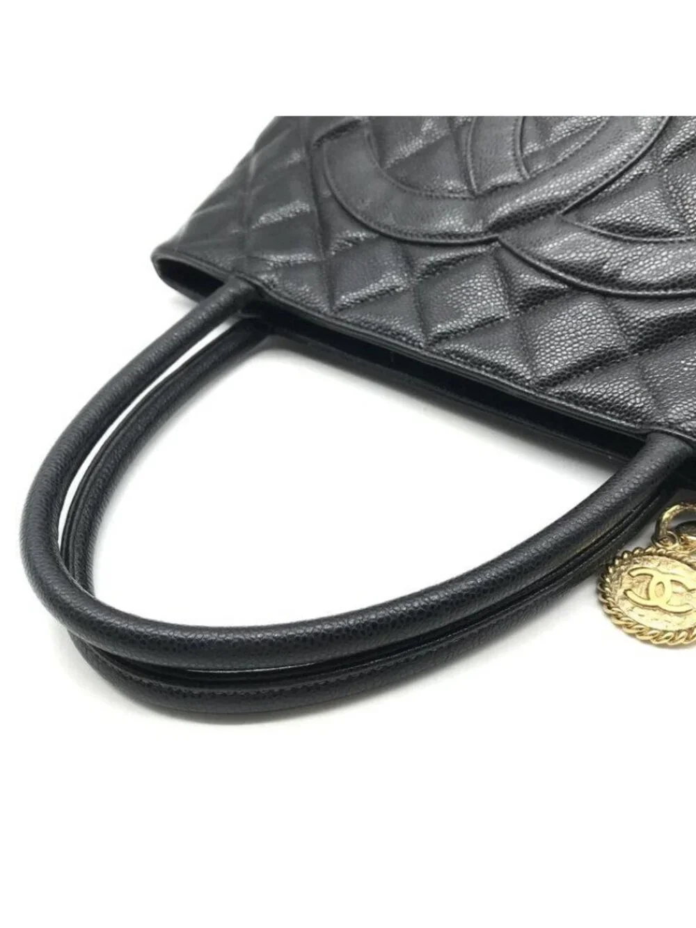 Chanel CC Logo Caviar Leather Medallion Tote Bag Black
